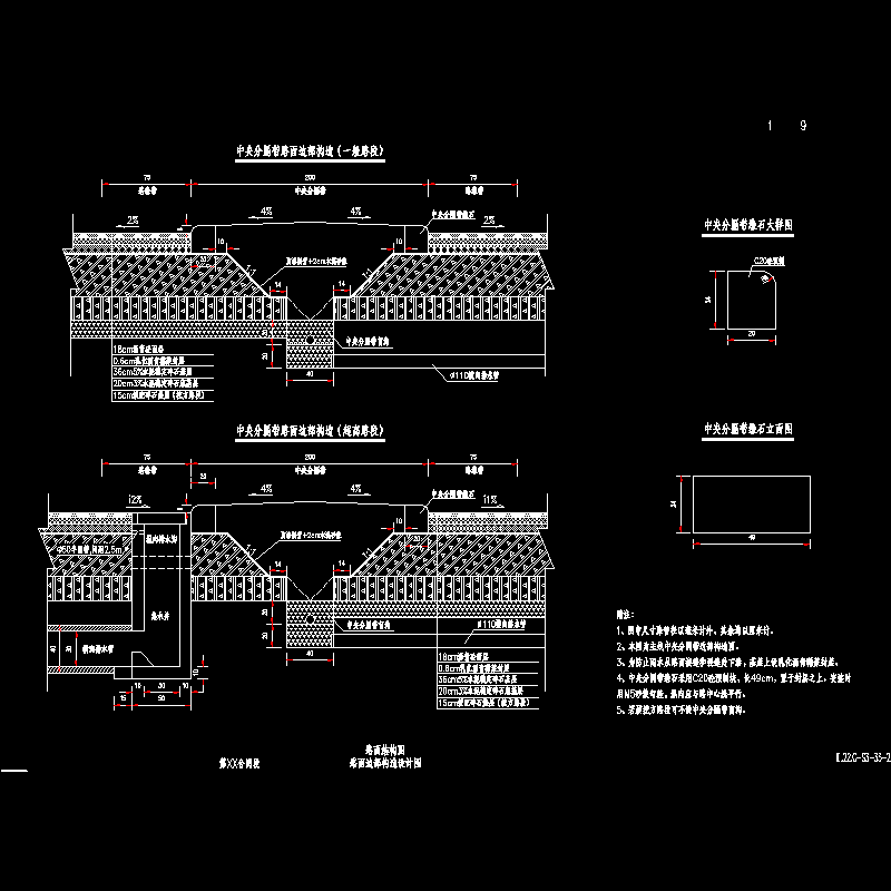 高速公路中央分隔带路面边部构造CAD图纸（超高路段）(dwg)