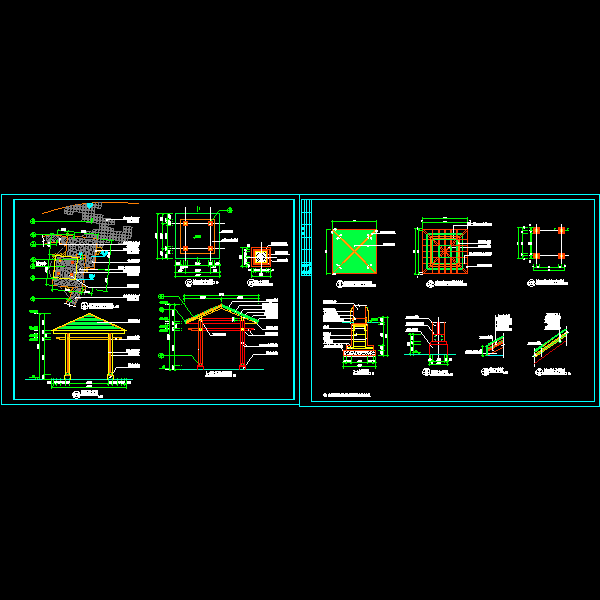 一份四角木亭dwg格式施工详细设计CAD图纸