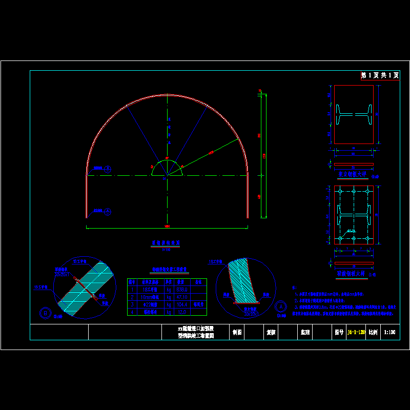 一份分离式双洞隧道进口加强段型钢拱布置节点CAD详图纸设计(dwg)