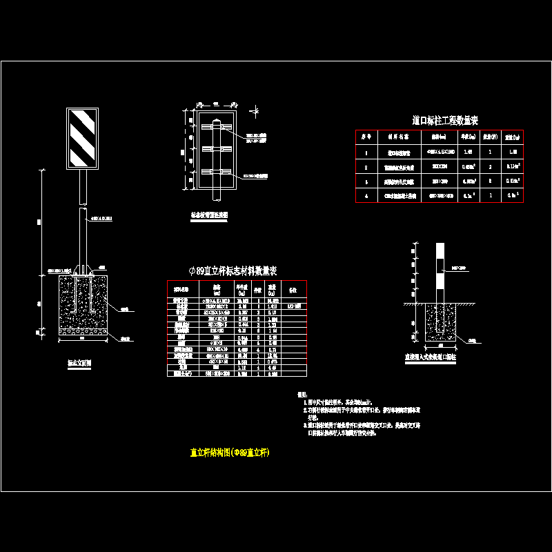 直立杆结构构造CAD详图纸(Φ89直立杆)(dwg)