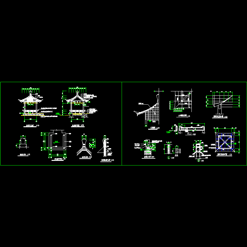 四角古亭CAD施工图纸(dwg)