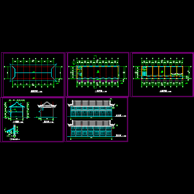 2层经典古建阁楼建筑施工CAD图纸(dwg)