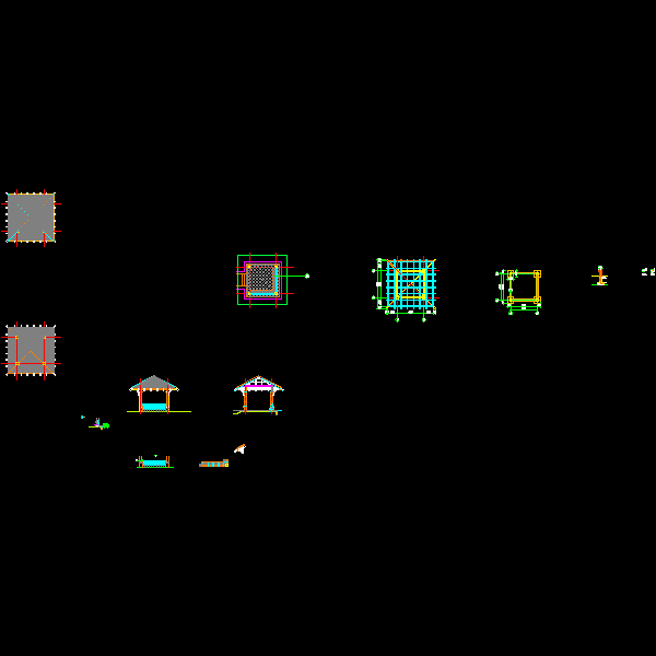 现代四角木亭施工CAD详图纸(基础平面图)(dwg)