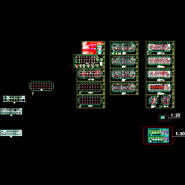 6层框架结构办公楼结构CAD施工图纸(dwg)(6度抗震)(桩基础)