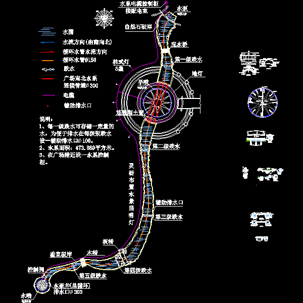 一份龙脉水系施工详细设计CAD图纸(总平面图)