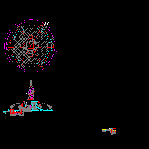 圆形花钵喷泉水景设计CAD详图纸(dwg)