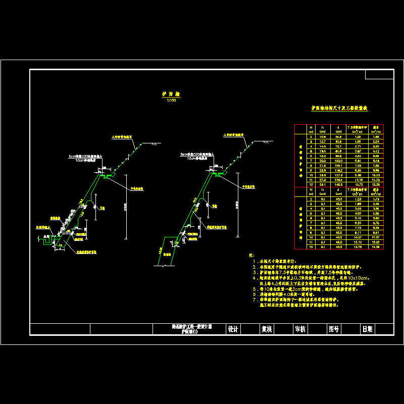 边坡实体护面墙设计CAD图纸(dwg)