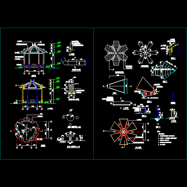 一份特色玻璃亭dwg格式施工详细设计CAD图纸(节点大样图)