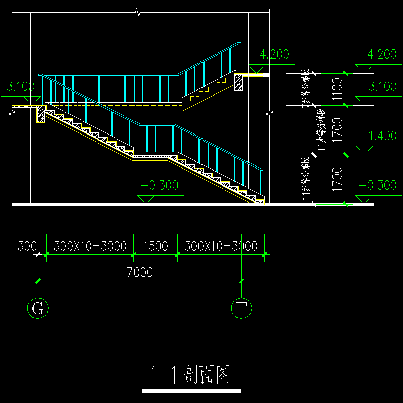 一份4层游泳馆楼梯大CAD详图纸(dwg)