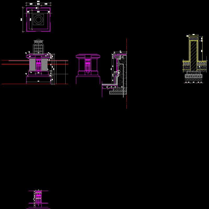 园林景观节点CAD详图纸-砌筑灯柱CAD详图纸(dwg)