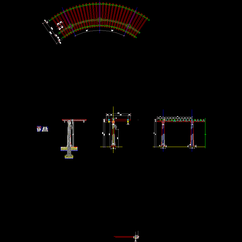 特色弧形廊架设计CAD详图纸（钢筋混凝土）(dwg)