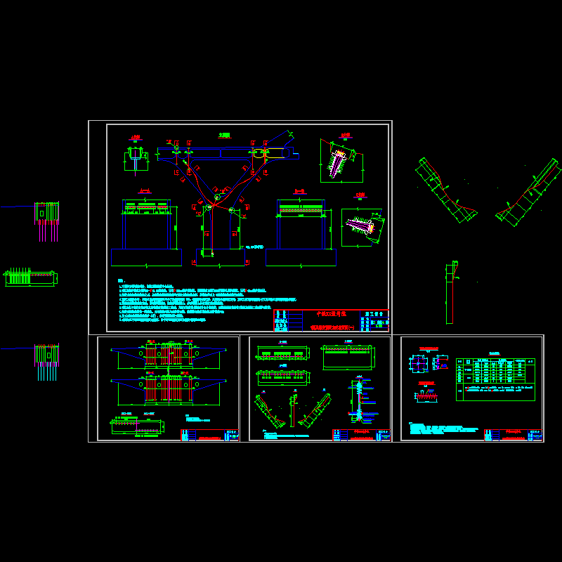 一份桥梁V腿及墩身预应力束布置图纸dwg格式CAD(Y形腿中铁)