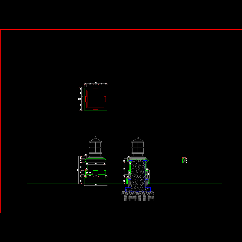 园林景观节点CAD详图纸-混泥土砌砖灯柱CAD详图纸(dwg)