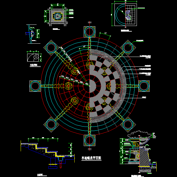 圆形旱地喷泉CAD详图纸(dwg)