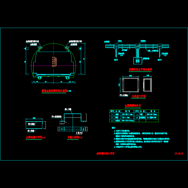 一份复合式衬砌隧道金属线槽安装及大样节点CAD详图纸设计(dwg)