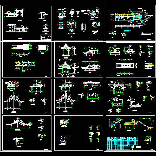 一份亭廊整套施工详细设计CAD图纸