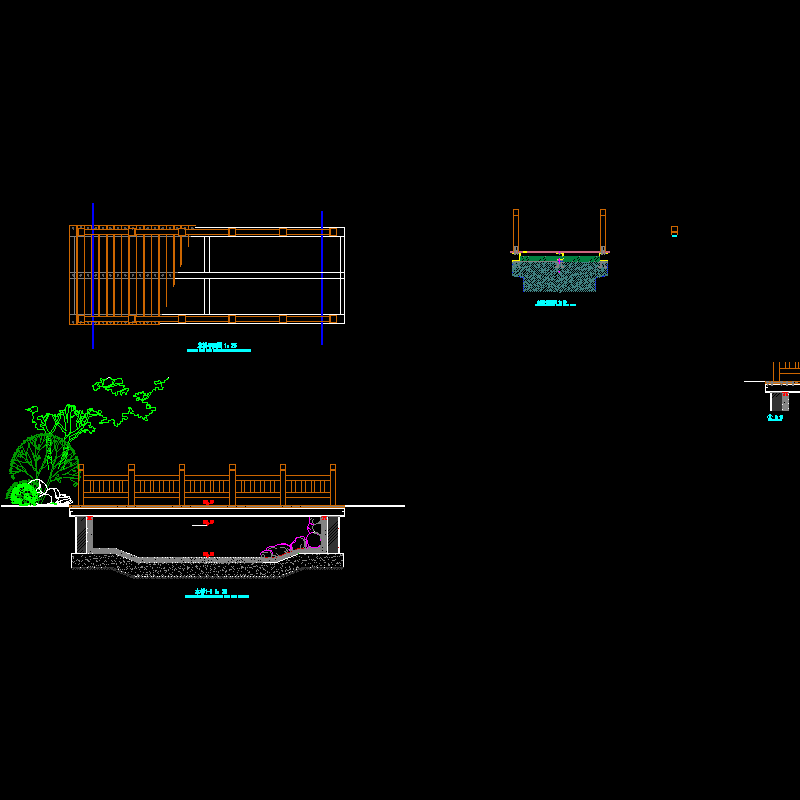 景观木桥施工CAD详图纸(dwg)