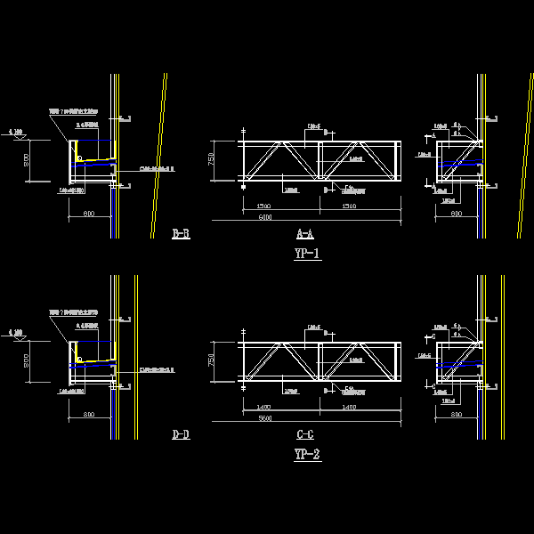 一份800雨蓬大样（墙架在内）节点构造详细设计CAD图纸