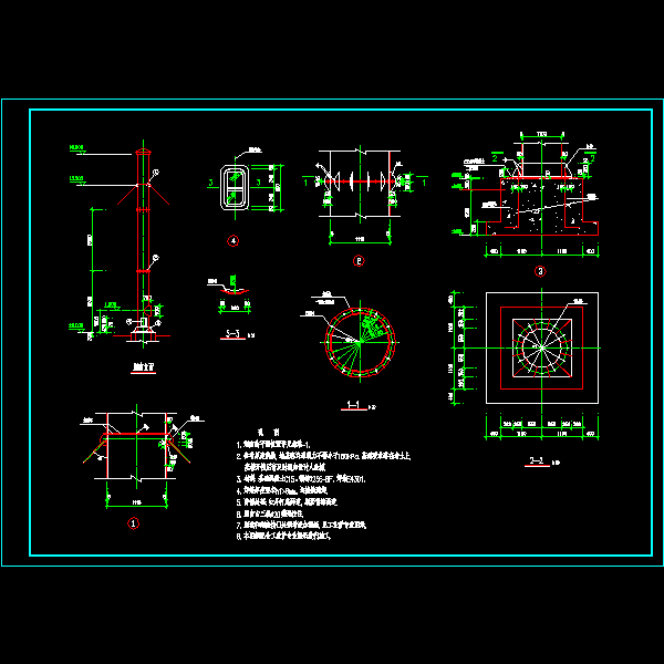 16米高钢烟囱节点构造CAD详图纸(dwg)