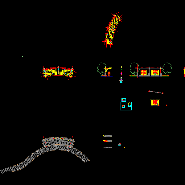 一份半弧型带座凳花架施工详细设计CAD图纸(平面图)