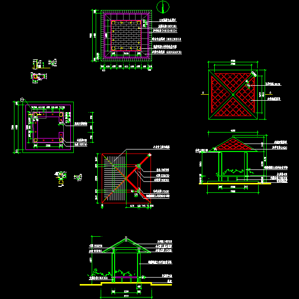 一份草亭建筑结构设计CAD施工方案图纸(屋顶平面图)
