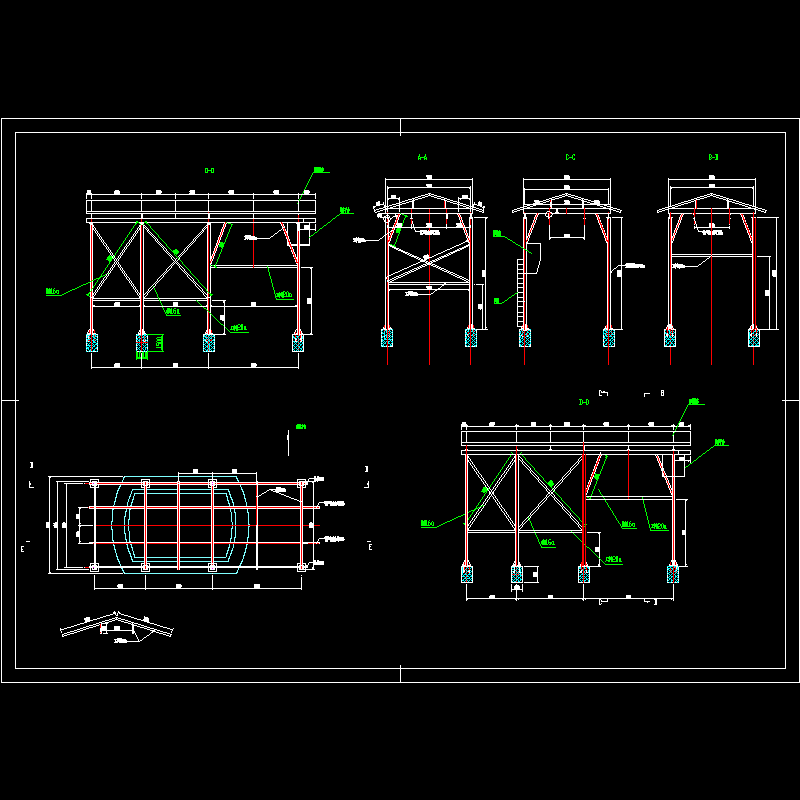 地铁竖井自制井架构造CAD详图纸(dwg)