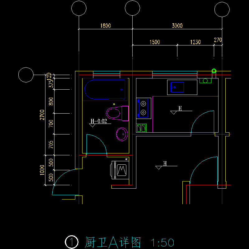 一份高层办公楼厨卫节点CAD详图纸(dwg)