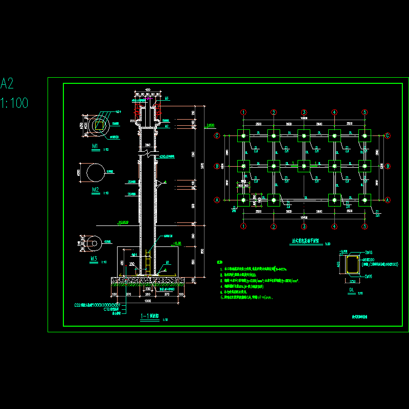 法式花架柱基础CAD详图纸(地基承载力)(dwg)