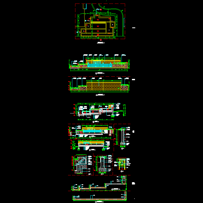 跌水景墙施工CAD详图纸(dwg)