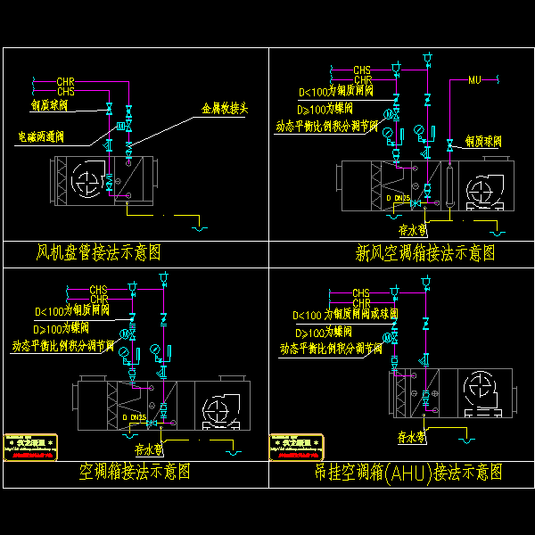 一份空调箱配管标准大样dwg格式CAD图纸(风机盘管)