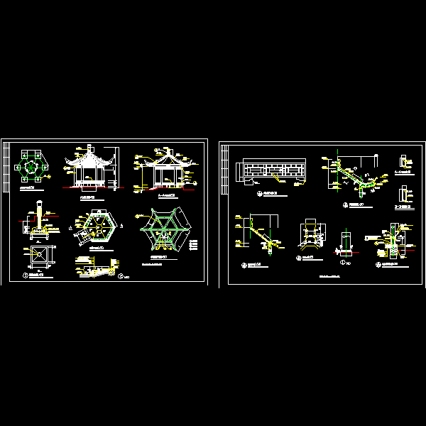 一份六角古亭dwg格式施工详细设计CAD图纸