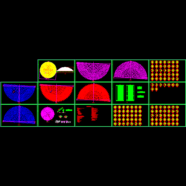 一份正放四角锥球壳网架结构CAD施工图纸（dwg格式、14张）