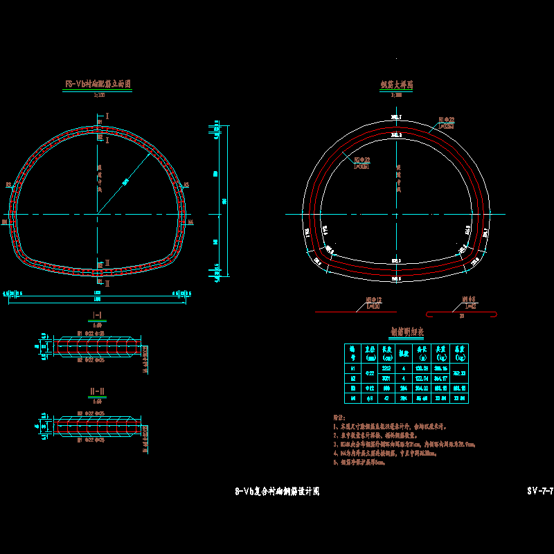 一份复合式衬砌隧道复合衬砌钢筋节点CAD详图纸设计(dwg)