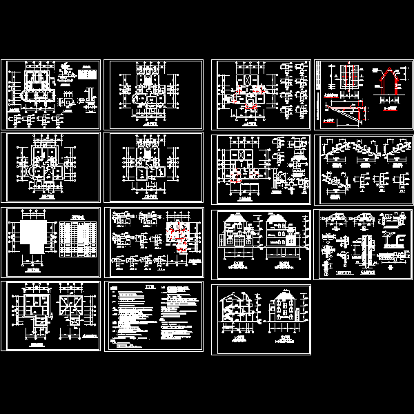 3层框架结构别墅建筑结构CAD图纸(dwg)