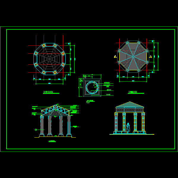 钢架亭子施工大样CAD图纸(dwg)