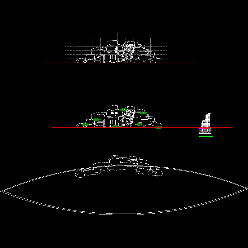 假山跌水施工CAD详图纸(dwg)