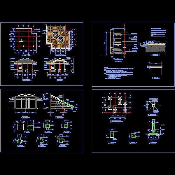 一份双亭施工设计详细图纸(基础CAD平面图)