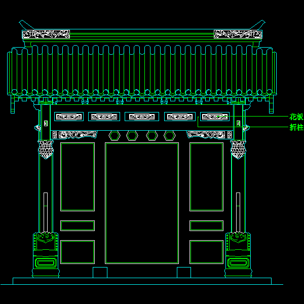 中式大门立面CAD图纸(dwg)