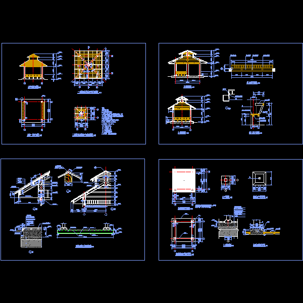 重檐木亭施工CAD详大样图(钢筋混凝土)(dwg)