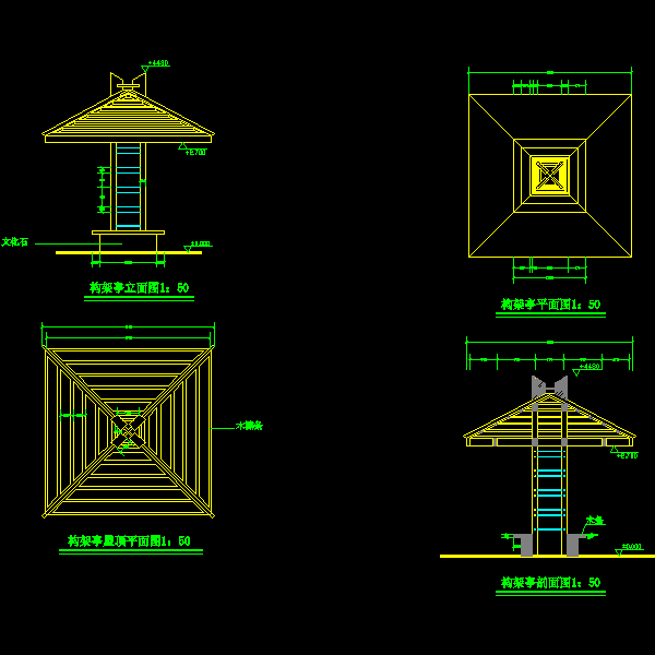 一份景观膜亭dwg格式施工详细设计CAD图纸(屋顶平面图)