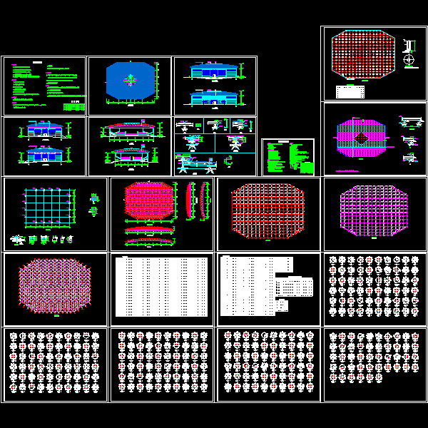 一份网架结构风雨球场建筑CAD施工方案图纸