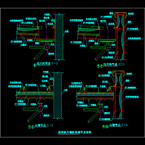 一份屋面板及墙板系统节点构造详细设计CAD图纸