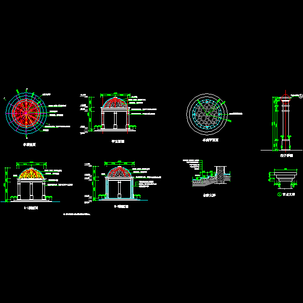 欧式园亭施工CAD详图纸(dwg)