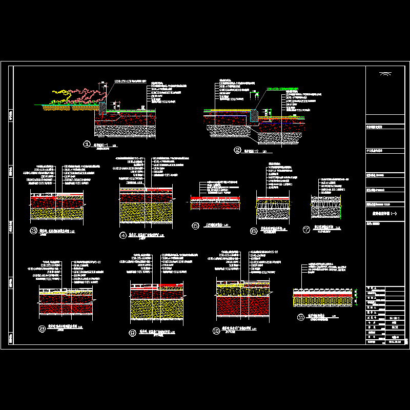 9种道路2种道牙做法CAD详图纸(dwg)