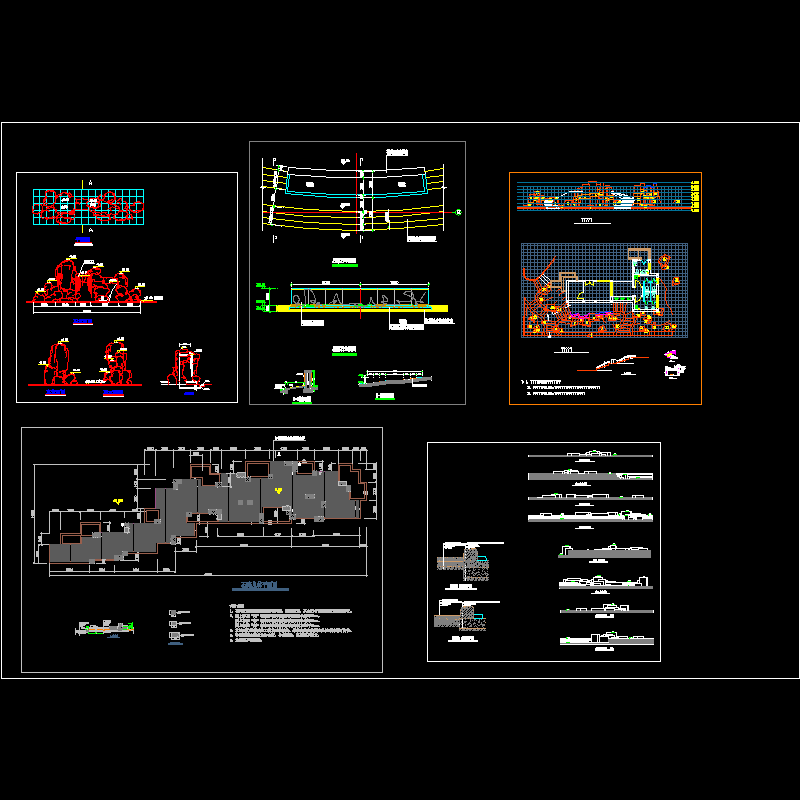 5种假山叠石的dwg格式CAD施工图纸集