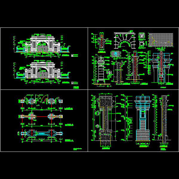 小区大门施工CAD详图纸(顶面图)(dwg)