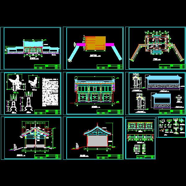 仿明朝三开间古建设计全套CAD图纸(dwg)