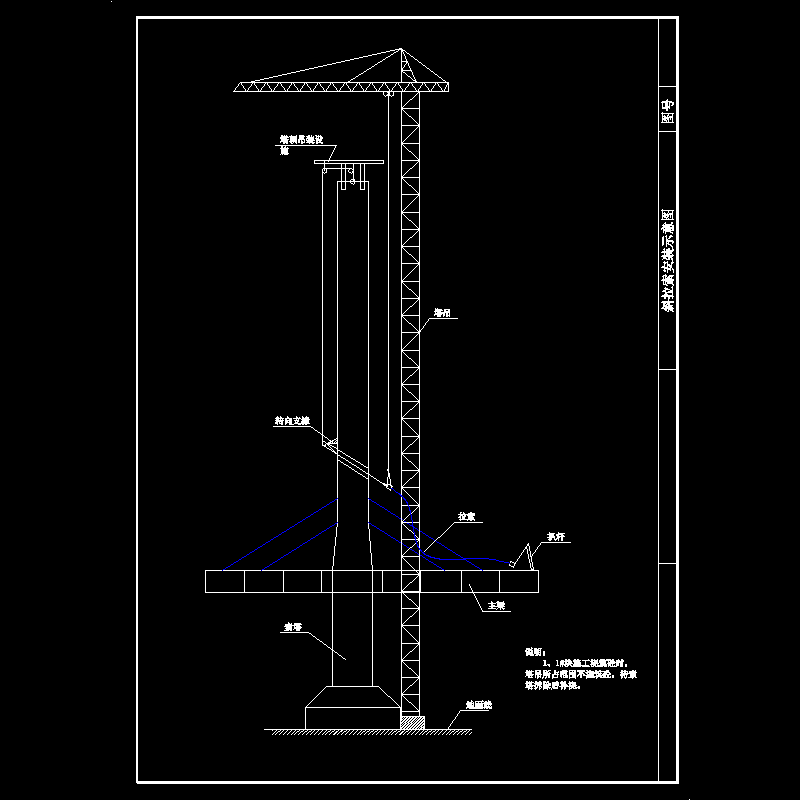 斜拉索安装CAD图纸(塔吊)(dwg)