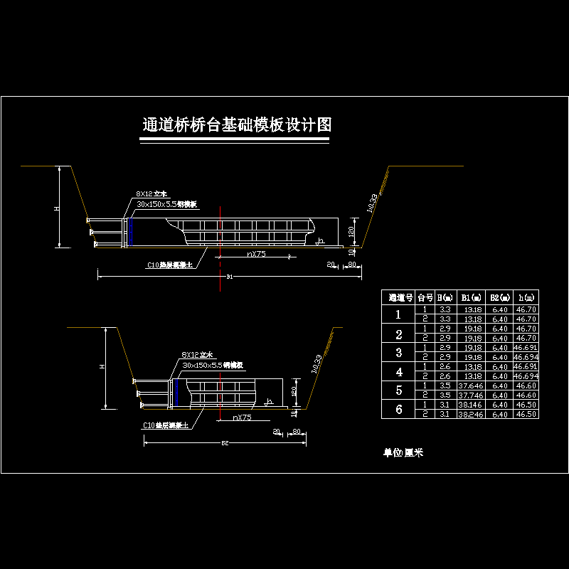 通道桥桥台基础模板设计构造CAD详图纸(dwg)