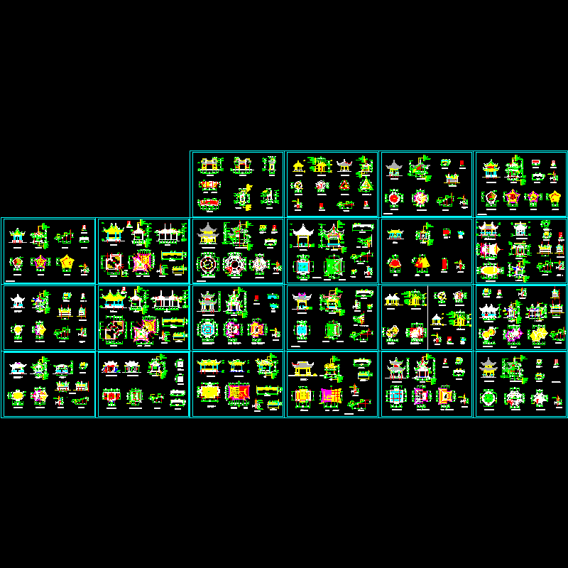 中式古典亭CAD施工图纸22例(dwg)